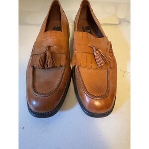 Bill Blass Mens 9.5 Leather Tassel Loafers Dress Shoes Brown Slip On Comfort‎